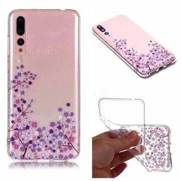 Purple Cherry Blossom Super Clear Soft TPU Back Cover for Huawei P20 Pro