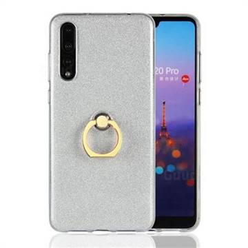 Luxury Soft TPU Glitter Back Ring Cover with 360 Rotate Finger Holder Buckle for Huawei P20 Pro - White