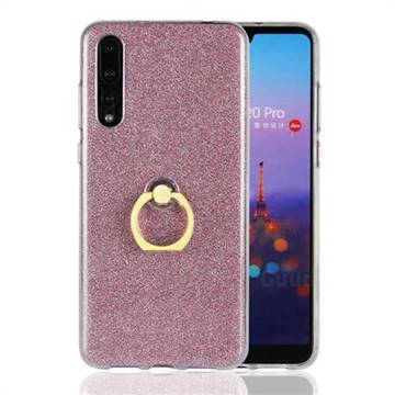 Luxury Soft TPU Glitter Back Ring Cover with 360 Rotate Finger Holder Buckle for Huawei P20 Pro - Pink