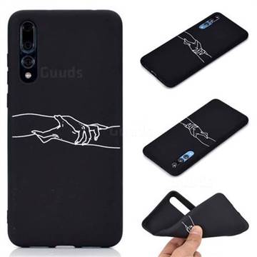 Handshake Chalk Drawing Matte Black TPU Phone Cover for Huawei P20 Pro