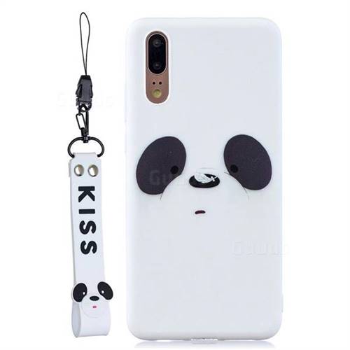 White Feather Panda Soft Kiss Candy Hand Strap Silicone Case for Huawei P20 Pro