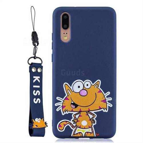 Blue Cute Cat Soft Kiss Candy Hand Strap Silicone Case for Huawei P20 Pro
