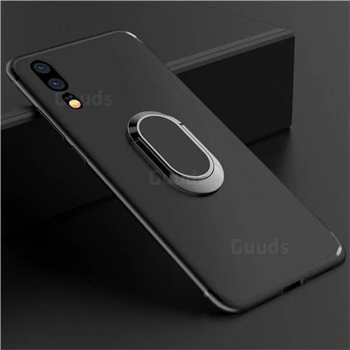Anti-fall Invisible 360 Rotating Ring Grip Holder Kickstand Phone Cover for Huawei P20 Pro - Black