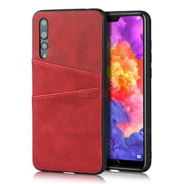 Simple Calf Card Slots Mobile Phone Back Cover for Huawei P20 Pro - Red