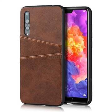 Simple Calf Card Slots Mobile Phone Back Cover for Huawei P20 Pro - Coffee