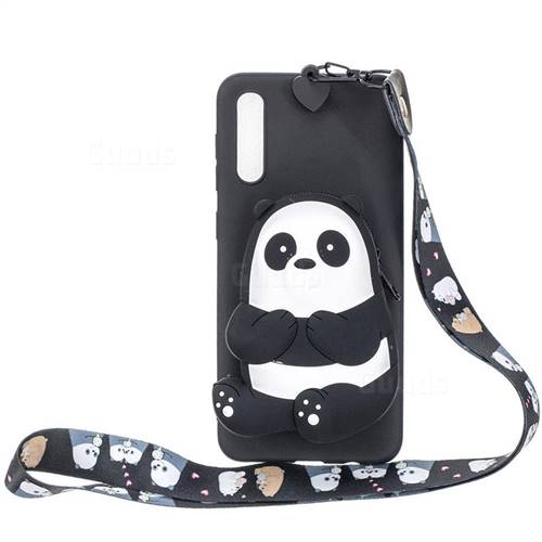 Cute Panda Neck Lanyard Zipper Wallet Silicone Case for Huawei P20 Pro