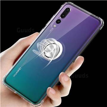 Anti-fall Invisible Press Bounce Ring Holder Phone Cover for Huawei P20 Pro - Transparent