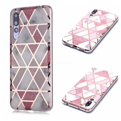 Pink Rhombus Galvanized Rose Gold Marble Phone Back Cover for Huawei P20 Pro