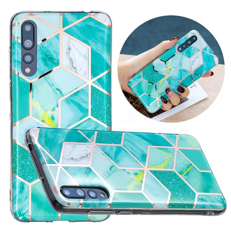 Green Glitter Painted Marble Electroplating Protective Case for Huawei P20 Pro