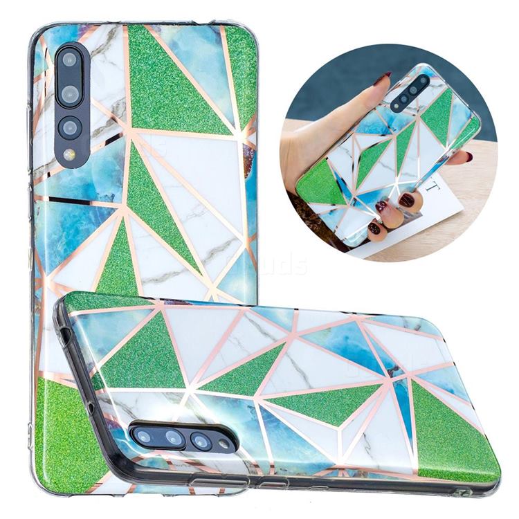 Green Triangle Painted Marble Electroplating Protective Case for Huawei P20 Pro
