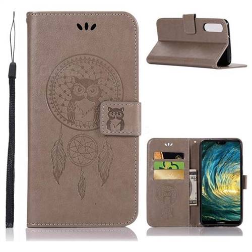 Intricate Embossing Owl Campanula Leather Wallet Case for Huawei P20 Pro - Grey