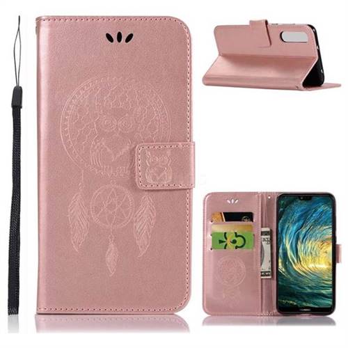 Intricate Embossing Owl Campanula Leather Wallet Case for Huawei P20 Pro - Rose Gold