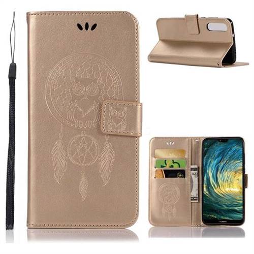 Intricate Embossing Owl Campanula Leather Wallet Case for Huawei P20 Pro - Champagne