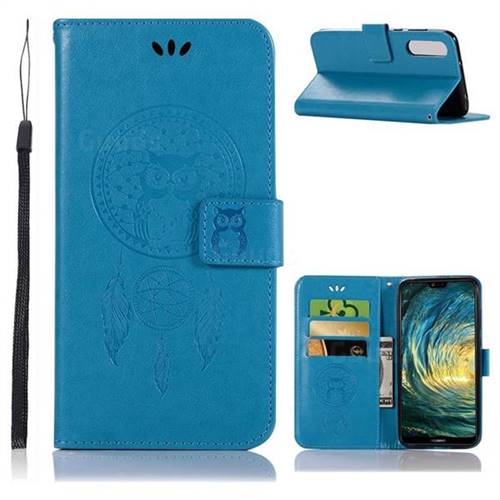 Intricate Embossing Owl Campanula Leather Wallet Case for Huawei P20 Pro - Blue