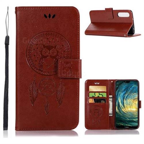 Intricate Embossing Owl Campanula Leather Wallet Case for Huawei P20 Pro - Brown