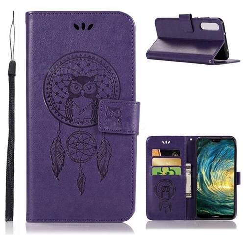 Intricate Embossing Owl Campanula Leather Wallet Case for Huawei P20 Pro - Purple