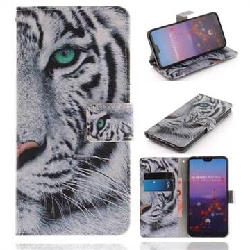White Tiger PU Leather Wallet Case for Huawei P20 Pro
