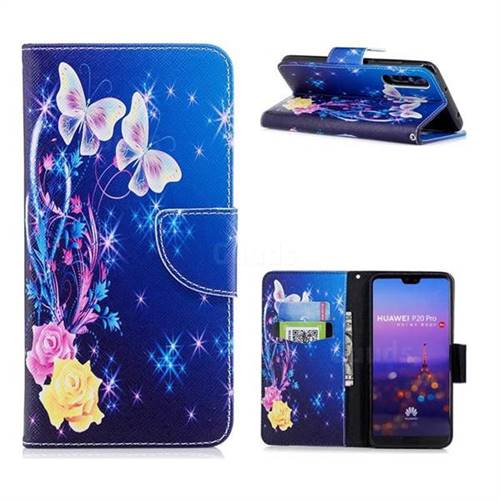 Yellow Flower Butterfly Leather Wallet Case for Huawei P20 Pro