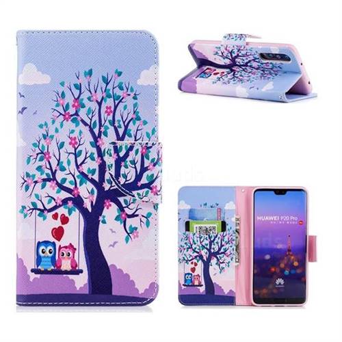 Tree and Owls Leather Wallet Case for Huawei P20 Pro