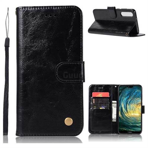 Luxury Retro Leather Wallet Case for Huawei P20 Pro - Black