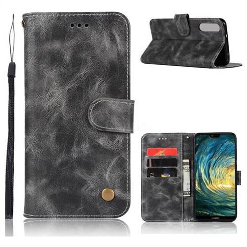Luxury Retro Leather Wallet Case for Huawei P20 Pro - Gray