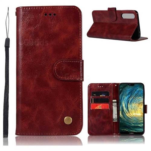Luxury Retro Leather Wallet Case for Huawei P20 Pro - Wine Red