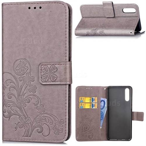 Embossing Imprint Four-Leaf Clover Leather Wallet Case for Huawei P20 Pro - Grey