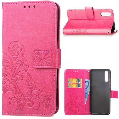 Embossing Imprint Four-Leaf Clover Leather Wallet Case for Huawei P20 Pro - Rose