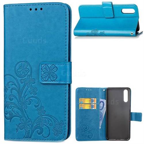 Embossing Imprint Four-Leaf Clover Leather Wallet Case for Huawei P20 Pro - Blue