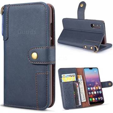 Retro Luxury Cowhide Leather Wallet Case for Huawei P20 Pro - Blue