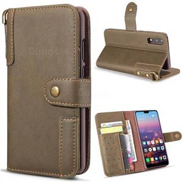 Retro Luxury Cowhide Leather Wallet Case for Huawei P20 Pro - Coffee