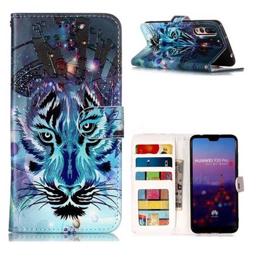 Ice Wolf 3D Relief Oil PU Leather Wallet Case for Huawei P20 Pro