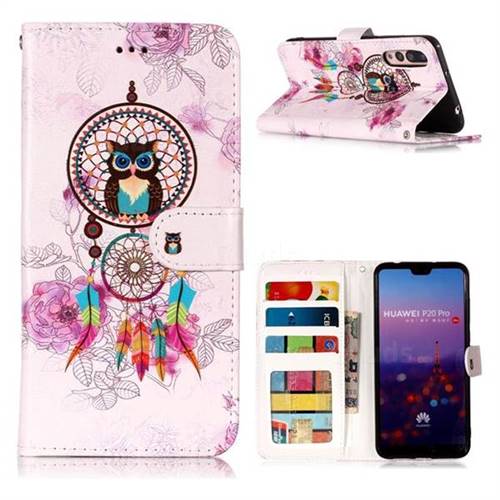 Wind Chimes Owl 3D Relief Oil PU Leather Wallet Case for Huawei P20 Pro