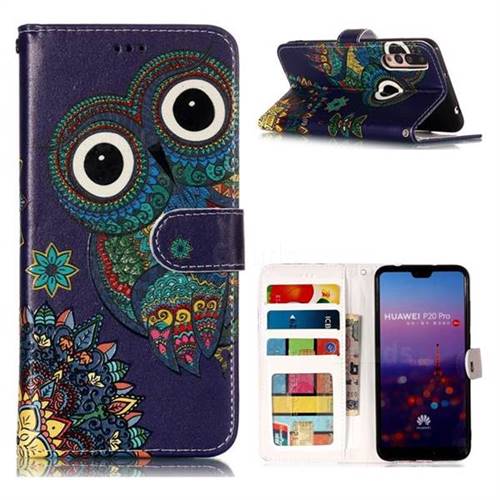 Folk Owl 3D Relief Oil PU Leather Wallet Case for Huawei P20 Pro
