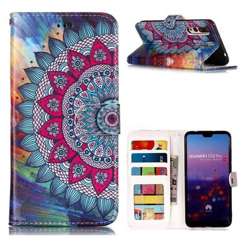 Mandala Flower 3D Relief Oil PU Leather Wallet Case for Huawei P20 Pro