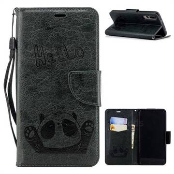 Embossing Hello Panda Leather Wallet Phone Case for Huawei P20 Pro - Seagreen