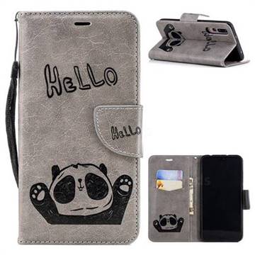 Embossing Hello Panda Leather Wallet Phone Case for Huawei P20 Pro - Grey