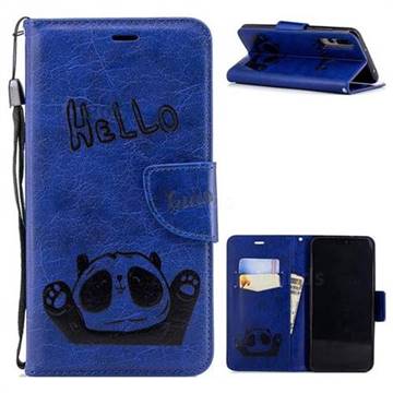 Embossing Hello Panda Leather Wallet Phone Case for Huawei P20 Pro - Blue
