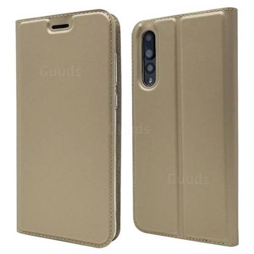 Ultra Slim Card Magnetic Automatic Suction Leather Wallet Case for Huawei P20 Pro - Champagne