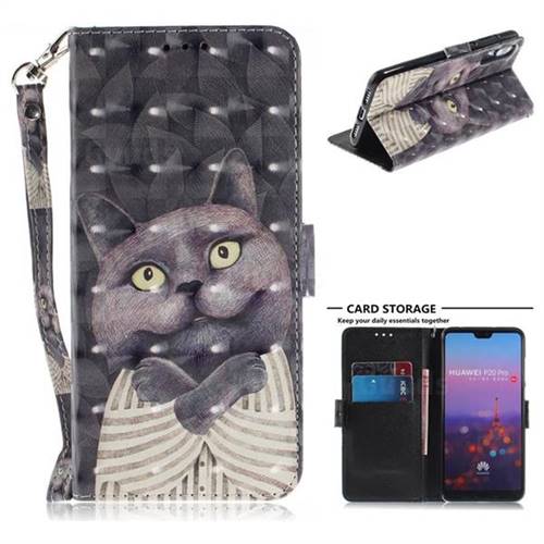 Cat Embrace 3D Painted Leather Wallet Phone Case for Huawei P20 Pro