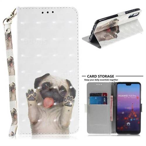 Pug Dog 3D Painted Leather Wallet Phone Case for Huawei P20 Pro