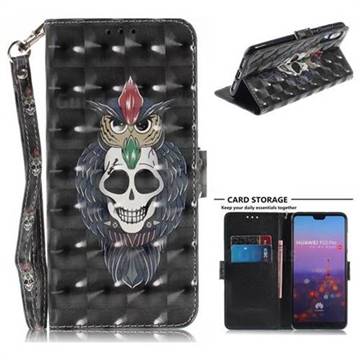 Skull Cat 3D Painted Leather Wallet Phone Case for Huawei P20 Pro