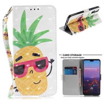 Pineapple Glasses 3D Painted Leather Wallet Phone Case for Huawei P20 Pro