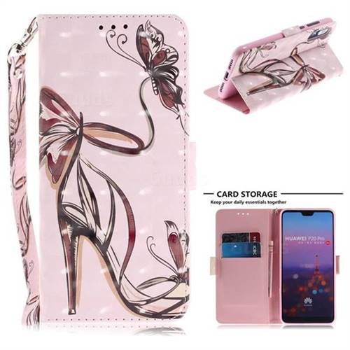 Butterfly High Heels 3D Painted Leather Wallet Phone Case for Huawei P20 Pro