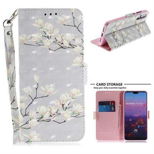 Magnolia Flower 3D Painted Leather Wallet Phone Case for Huawei P20 Pro