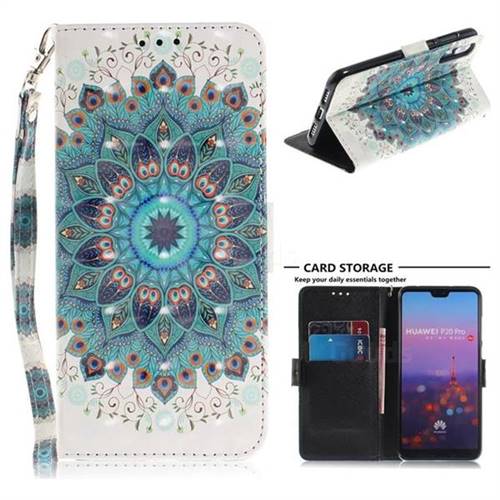 Peacock Mandala 3D Painted Leather Wallet Phone Case for Huawei P20 Pro