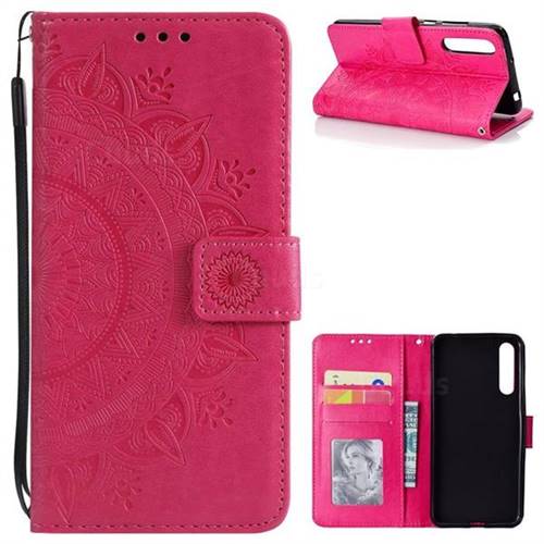 Intricate Embossing Datura Leather Wallet Case for Huawei P20 Pro - Rose Red