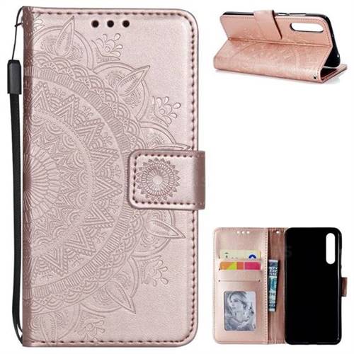 Intricate Embossing Datura Leather Wallet Case for Huawei P20 Pro - Rose Gold