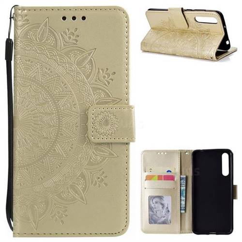 Intricate Embossing Datura Leather Wallet Case for Huawei P20 Pro - Golden