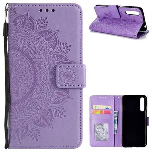 Intricate Embossing Datura Leather Wallet Case for Huawei P20 Pro - Purple